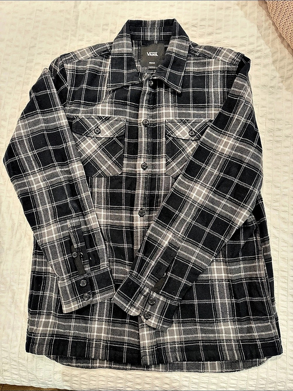 Vans Classic Fit Plaid Shirt Black & White Size Medium